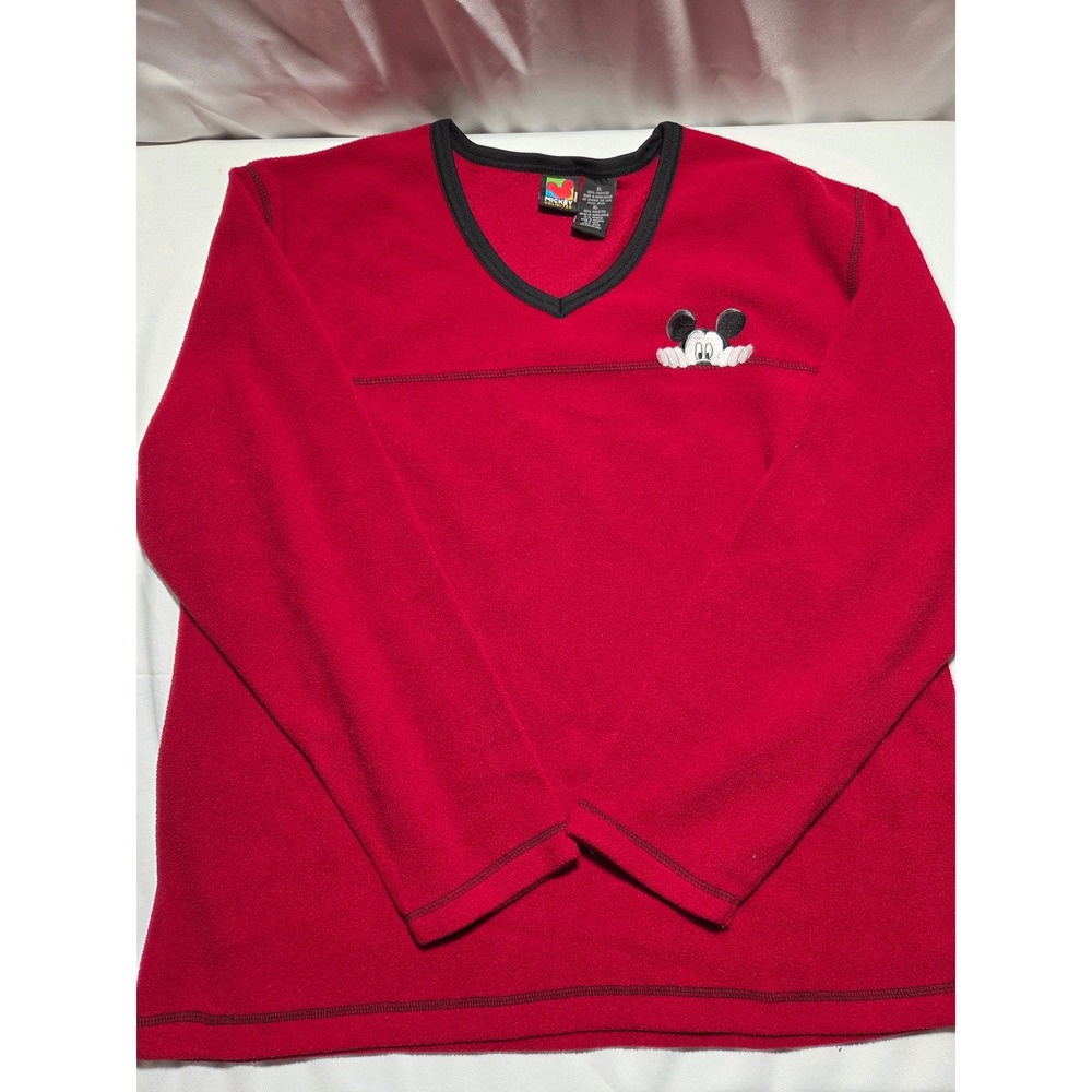 Vintage Mickey Unlimited Disney Fleece Pullover V-Neck Red Mickey Mouse XL ATL98